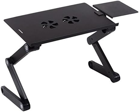 Portable Adjustable Laptop Desk/Stand/Table-Vented w/CPU Fans Mouse Pad Side Mount-Notebook-Macbook-Light Weight Ergonomic TV Bed Lap Tray Stand Up/Sitting-Black
