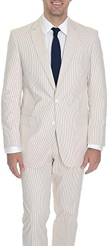 Classic Fit Tan Pinstriped Two Button Cotton Seersucker Suit