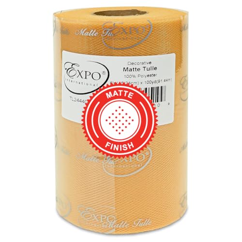 Expo International Decorative Matte Tulle, Roll/Spool of 6” X 100 Yards, Lightweight Polyester Tulle Fabric for Tutus, Costumes, and Party Decorations, Washable, Easy-to-Use, Gold