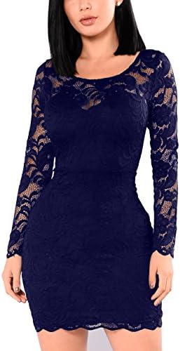 Miishare Women's Floral Lace Long Sleeve Bodycon Cocktail Party Dresses