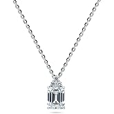 BERRICLE Sterling Silver Solitaire 2.1 Carat Emerald Cut Cubic Zirconia CZ Anniversary Pendant Necklace for Women, Rhodium Plated 18 inch