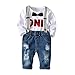 Pinleck Toddler Baby Boy Birthday Clothes Set Bowtie Romper Suspenders Ripped Denim Pants Outfits (1st Birthday-White-1Long, 18-24 Months)