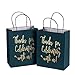 LaRibbons Medium Size Gift Bags - Gold Foil Thanks for celebrating with us Navy Paper Bags with Handles for Wedding, Birthday, Baby Shower, Party Favors - 25 Pack - 8