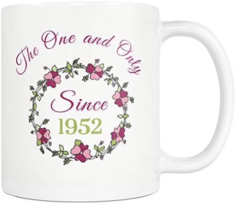 66th Birthday Gift For Women – The One And Only Since 1952 - 66th Birthday Flower Coffee Mug – 11oz Tea cup - Great Gift For Mom, Sister, Grandma,