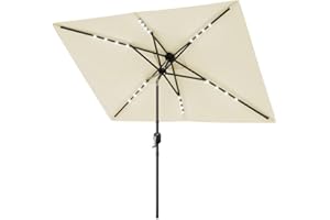 10' x 6.5' Solar Rectangular Patio Umbrella with LED Lights, UV Protection, Fade Resistant, Crank Lift & Push Button Tilt, Ma