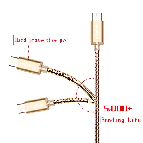 USB Type C Cable, MKOAWA USB C Cable 1m / 3.3ft Metal Braided Fast Charger Cord (USB 3.0) for Samsung Galaxy Note 8, S8, S8 Plus, LG G6 G5 V30 V20, Google Pixel, Nintendo Switch, Macbook (Gold) - Thumbnail 5
