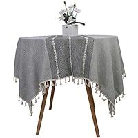 Lewondr Vintage Style Tablecloth, Spillproof Dinner Table Cloth Rectangular Fringed Table Cover Retro Decorative Tabletop Protector 55"x79"(140x200cm) for Kitchen Picnic Party - Gray