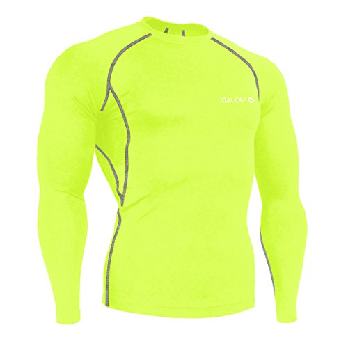 Baleaf Men's Cool Dry Skin Fit Long Sleeve Compression Shirt Yellow Size M