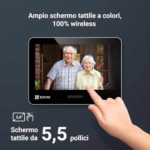 EZVIZ EP4 WiFi 4K Digital Peephole with 5.5" Touch Screen, 7100mAh Battery, AI Face Recognition, Two-Way Audio, Night Vision, PIR Detection, Supports MicroSD 512GB, Silver