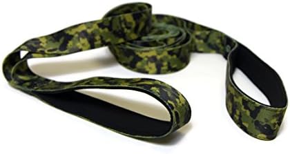 Gravity Fitness Stretching Strap, Camouflage Printed Premium Quality Multi-loop Strap, Neoprene Padded Handles, 12 Loops, 1.5" W x 8' L