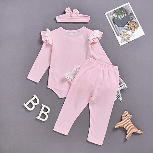 Little Story Children's Long-Sleeved Frill Hakama + lace Trousers + Headband Three-Piece suitInfant Baby Kids Girls Lace Pink