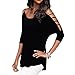 iGENJUN Women's Casual Loose Hollowed Out Shoulder Three Quarter Sleeve Shirts,Black,S