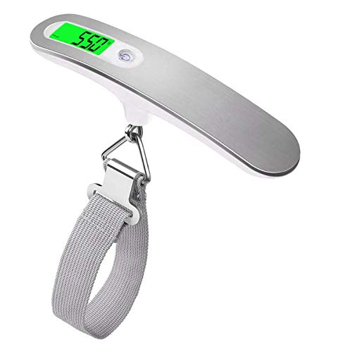 AlfaView Digital Luggage Scale, Portable Electronic Suitcase Scale with Tare Function, HANDHELD LCD Display, 110 lb/50 kg Capacity, Silver