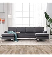 MELLCOM Modern U-Shape Sectional Sofa, Soft Linen Fabric Sectional Couch, Double Wide Chaise Loun...
