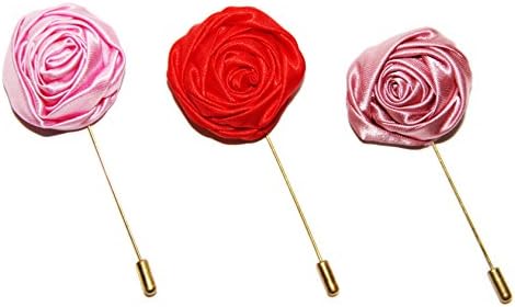 Sunvan Men's Handmade Coat Flower Lapel Pin Boutonniere Brooch Pin (Pack of 3) for Suit Wedding Party Valentine's