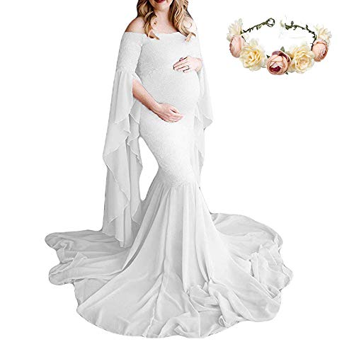 chinese dress ladies ZIUMUDY Photography Maternity Dress Off Shoulder Lace Baby Shower Pregnant  Wedding Dress (Burgundy, Small) at Amazon Women's Clothing store main image 1