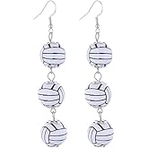 Sport Dangle Earrings Baseball Basketball Volleyball Football Rugby Earrings For Sport Lover Fans Players Statement Wooden Dangle Earring For Women Girls Lightweight Mother's Day Gifts