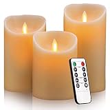 Flameless Candles, 4" 5" 6" Set of 3 Real Wax Not Plastic Pillars, Include Realistic Dancing LED Flames and 10-Key Remote Control with 2/4/6/8-hours Timer Function,300+ Hours (3X1)