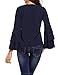 Beyove Women Long Bell Sleeve Blouse Round Neck Ruffle Solid/Polka Dot Casual Shirt Loose Top Navy Blue