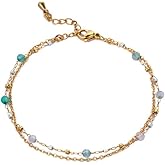 TaYolnFaSo Turquoise Beads Bracelet for Women Dainty Stackable Green Bracelet Turquoise Jewelry Mother's Day Gift for Mother