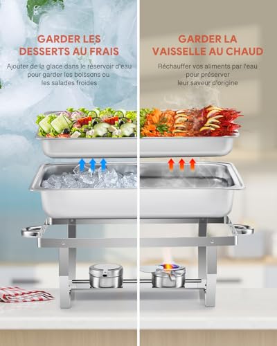 WILPREP Set of 4 Chafing Dishes, 1 Full Dish + 2 Half Plates, Rectangular 9L Stainless Steel Heated Buffets for Restaurants, Parties, Buffets, Banquets, Dinners (Pack of 4 – GN1/1+2×GN1/2)