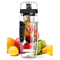 OMorc 32 OZ Sport Fruit Infuser Water Bottle, Flip Top Lid & Dual Anti-slip Grips, BPA Free Infuser Water Bottle, Free Recipes and A Cleaning Brush Gifts, Ideal for Your Office and Home