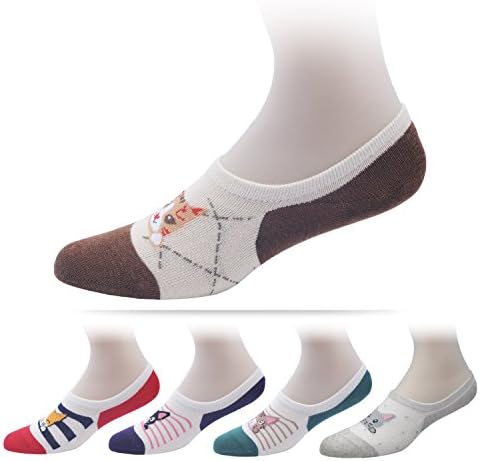 Women's cat Socks No Show Low Cut Design Socks 5 Pairs