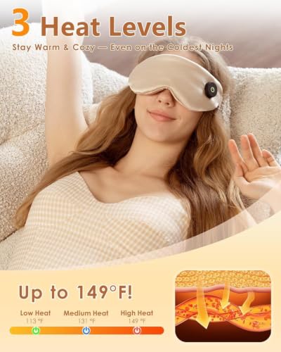 Heated Eye Mask for Dry Eyes – Upgraded Cordless Warm Eye Compress, 100% Mulberry Silk Sleep Mask with Graphene Heating, 3 Heat Levels and Auto Shut-Off, Rechargeable & Washable