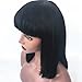 Dovie Hair Human Hair Bob Wigs with Bangs Brazilian Human Virgin Hair Yaki Machine Made Glueless Short Bob Wigs For Women (12'', Jet Black #1)