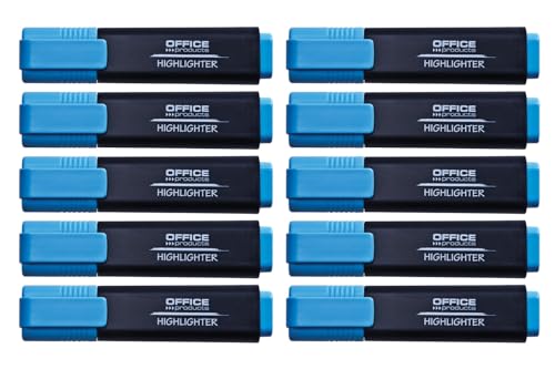 OFFICER PRODUCTS PRODUCTS 17055211-01 - Set di 10 evidenziatori luminosi, inchiostri atossici, punta a scalpello di alta qualità/spessore del tratto 1-5 mm, colore: blu/evidenziatore