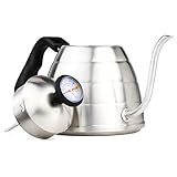 Pour Over Coffee Kettle w/Thermometer for Tea & Coffee Making - Stainless Steel - Slim Gooseneck Spout - Holds 1 Liter by Chef's Medal