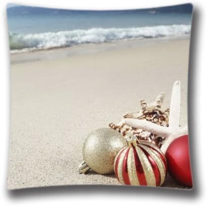 HomePop Christmas Beach Cotton Linen Square Throw Pillow Case Decorative Cushion Cover Pillowcase Christmas Theme 18x18 Inch