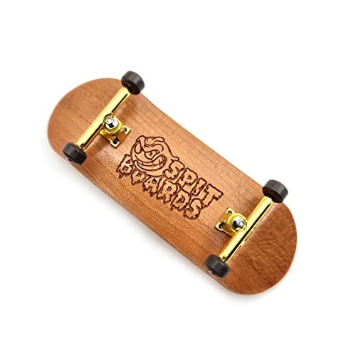 Deck: light brown wood, trucks: gold, wheels: brown