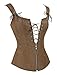 Charmian Women's Renaissance Lace Up Vintage Boned Bustier Corset with Garters Brown XX-Large