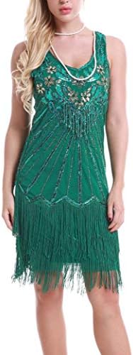 Uniq Sense xs-4xl Women's Roaring 20s V-Neck Gatsby Dresses- Vintage Inpired Sequin Beaded Flapper Dresses