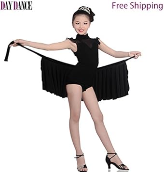 Amazon Gydoxy Tm Girlsモダンサンバ社交ダンスラテンダンスドレスセクシー メッシュショルダーレオタード ラッププリーツスカート子供ルンバダンスコスチューム Gydoxy ダンス用品