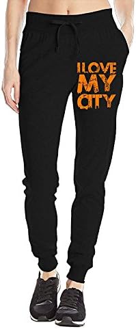 Losport Women's I Love My City Cotton Joggers Pants Slim Fit Bottoms Jersey Sweatpant With Pockets XL Black