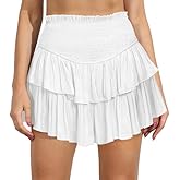 HOKOYI Women's Summer High Waist Smocked Ruffle Skirt Cute Flowy Layered Mini Skirt Skort Beach Casual