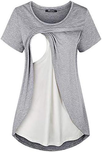 Women's Comfy Layered Nursing Top Maternity Breastfeeding Tunic
