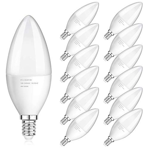 E12 Candelabra LED Bulbs, 400Lumens, SHINE HAI Updated 3000K Warm White LED Chandelier Bulbs, 40W Equivalent, B11 LED Candle Light Bulbs, CRI85+, Non-Dimmable, Pack of 12