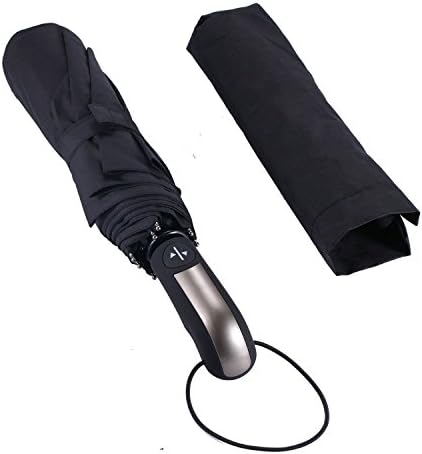 TZWNS Windproof Travel Umbrella Auto Open Close, "Unbreakable" Lightweight 10 Ribs Automatic Windproof Canopy Compact with Light Reflective (Black)