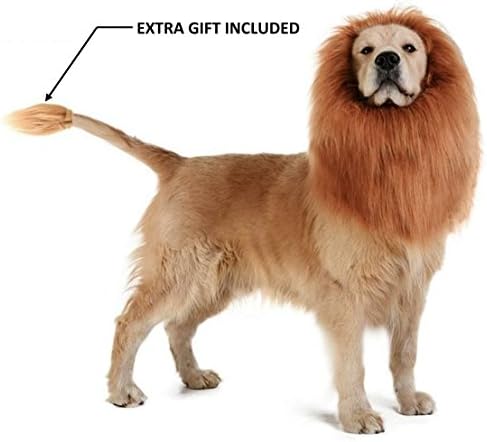 Theeb Lion Mane For Medium to Large Sized Dogs With Ears Plus FREE Lion Tail - SIMBA Lion King Mane For Dogs - Light Brown King of The Jungle Dog Wig For Your Best Friend - Dogs Party Costume