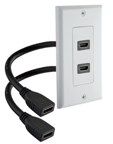 iMBAPrice - HDMI Pigtail Wall Plate Built-in Flexible Hi-Speed HDMI Cable with Ethernet Dual Port (2 Port) White