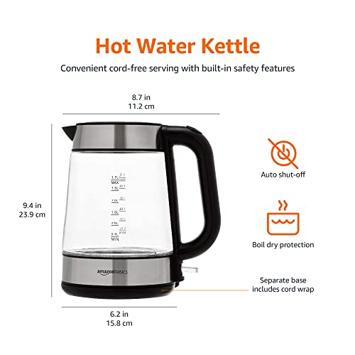 Amazon Basics Electric Glass and Steel Hot Tea Water Kettle, 1.7Liter