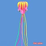 EVINIS Kite-Beautiful Large Easy Flyer Kite for Kids - Nylon Cloth 4m Power Yellow&Pink Head and Colorful Tail Octopus Software Kite