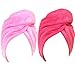 Hairizone Absorbent Microfiber Hair Towel 2 Pack Quick Dry Hair Turban Wraps Twist Hair Drying Towel with Elastic Loop for Kids Girls Women (Pink/ROSEO)