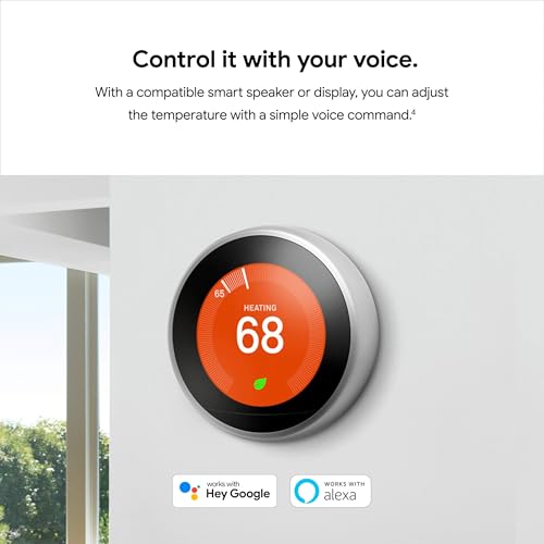 Google Nest Learning Thermostat - 3rd Gen (2015) - Programmable Smart Thermostat for Home - Works with Alexa - Polished Steel - View 13