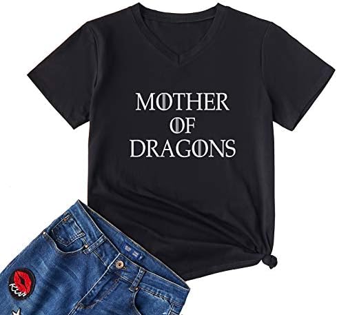 YEVEEY Womens Mother of Dragons T Shirt Thrones TV Show Gamer Game V-Neck Tee