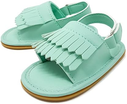 FRILLS Infant Toddlers Baby Boys and Girls Soft Soled Fringe Crib Shoes PU Sandals - Mint (for ages 0-6 months/6 in length)