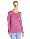 WonderWink Women's Striped Long Sleeve Tee, Pewter/Hot Pink, X-Large